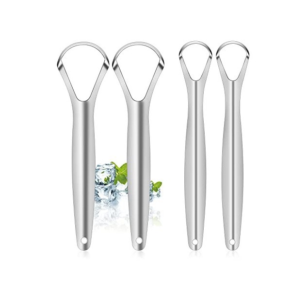 Blendura Lot de 4 Gratte Langue, Racle Langue en Acier Inoxydable, Réutilisable, Nettoyeur de Langue pour Adultes et Enfants