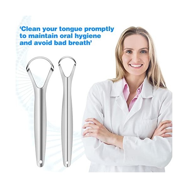 Blendura Lot de 4 Gratte Langue, Racle Langue en Acier Inoxydable, Réutilisable, Nettoyeur de Langue pour Adultes et Enfants