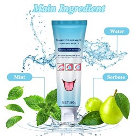 Gratte-Langues, 1 Gel Nettoyant pour la Langue 50g + 1 Brosse a Langue, le Nettoyeur Langue Nettoie Efficacement la Mauvais