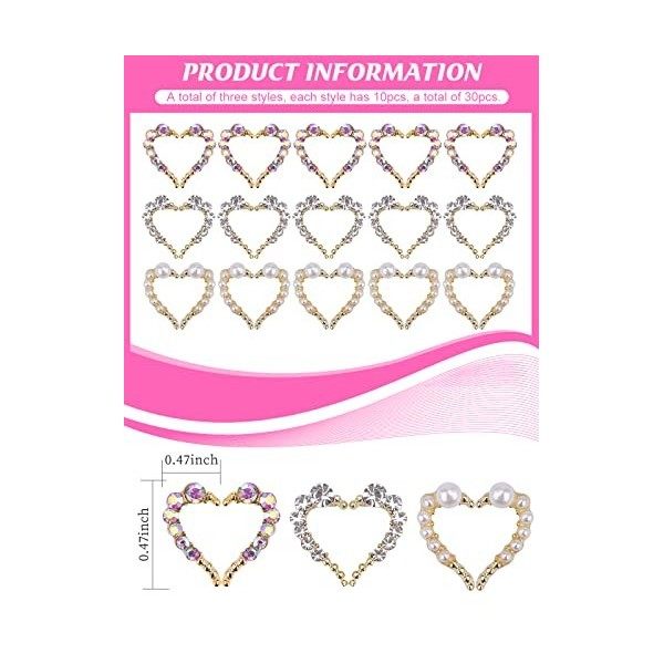 30 Pièces Nail Art Strass, EBANKU dOngles Charmes de 3D Coeur Nail Art Charms Strass pour Nail Art Décoration, 15 Paires Coe