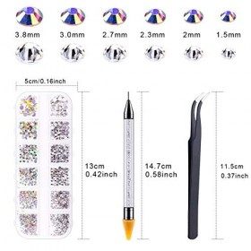 Strass Ongle Nail Art,Gemmes Dos Plat, Cristal Ab Strass avec Autocollants à Ongles Française et Dotting Stylo Sélecteur de S