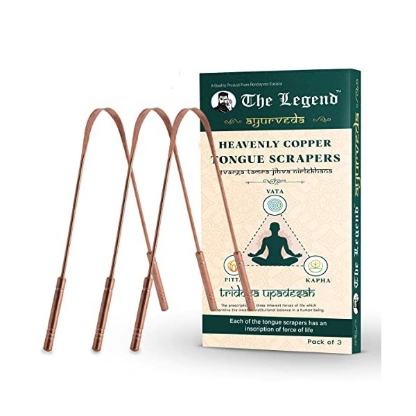 The Legend Lot de 3 gratte-langue Ayurveda Heavenly Copper | Gratte-langue en métal et fait à la main lot de 3 poignées épai