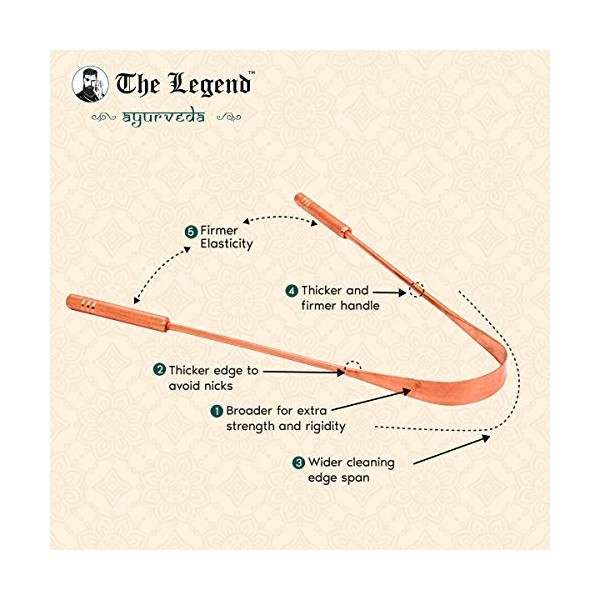 The Legend Lot de 3 gratte-langue Ayurveda Heavenly Copper | Gratte-langue en métal et fait à la main lot de 3 poignées épai