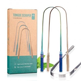 Y-Kelin - Lot de 3 gratte-langues en acier inoxydable pour soins buccaux 3 pièces en acier inoxydable 