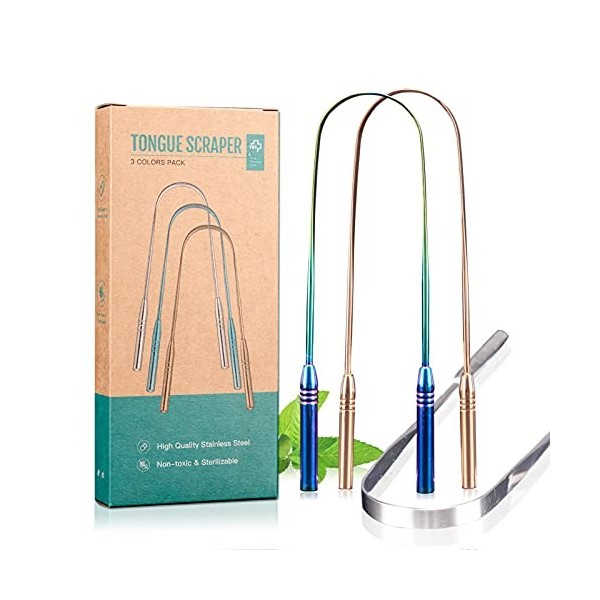 Y-Kelin - Lot de 3 gratte-langues en acier inoxydable pour soins buccaux 3 pièces en acier inoxydable 