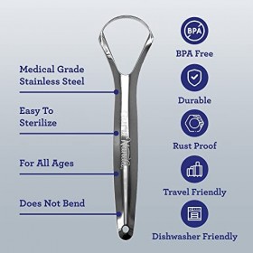 GuruNanda Gratte-langue en acier inoxydable - combat la mauvaise haleine, qualité médicale 100% acier inoxydable, excellent p
