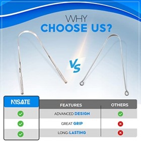 NISATE Grattoir à langue 100 % acier inoxydable pour la santé bucco-dentaire et lhygiène bucco-dentaire, nettoyeur de langue