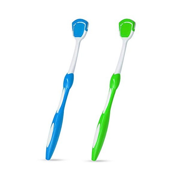 Lot de 2 grattoirs de langue pour réduire la mauvaise haleine et maintenir la santé de la bouche - 2 couleurs bleu, vert 