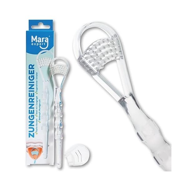 MARA EXPERT Nettoyant pour langue professionnel pour une respiration sûre, une brosse à langue et un grattoir en 1, élimine l