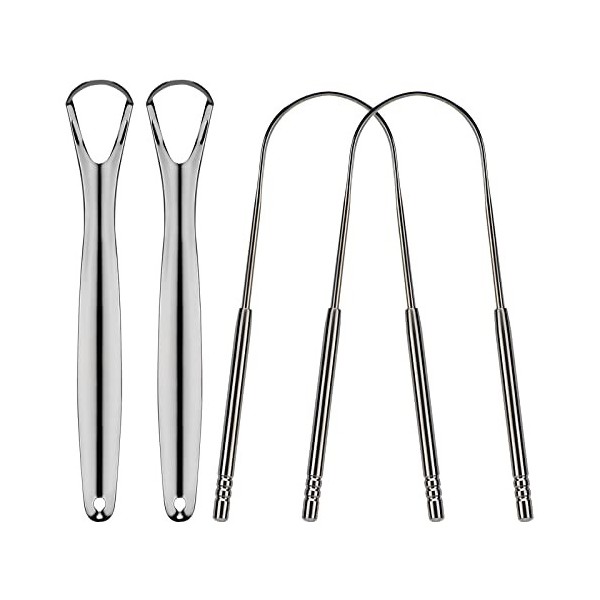 SAVITA 4pcs Gratte Langue Acier Inoxydable de Qualité Médicale éliminer la Mauvaise Haleine Brosse à Langue Nettoyant Avec Po