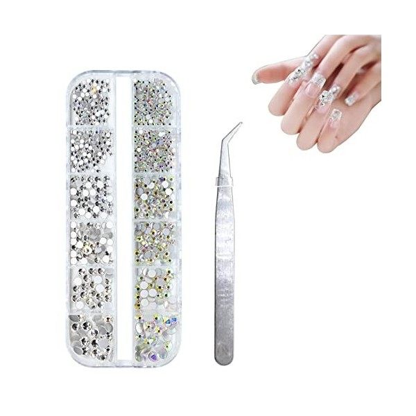 Strass Ongle Nail Art,1440 Pièces Strass,Strass Ongle,Nail Art Strass,Kit Strass Nail Art,Livré Avec Une Pince à épiler en Ar