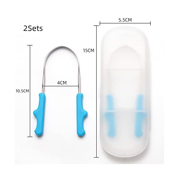 Lot de 2 grattoirs à langue en acier inoxydable avec boîte de rangement pour soins bucco-dentaires