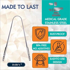 Dr Birs Lot de 2 gratte-langue en acier inoxydable avec pochette de voyage | Combat la mauvaise haleine | Élimine la plaque 