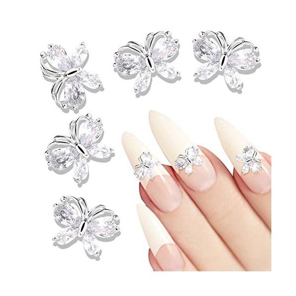 TIESOME 3D Pierres Strass Ongles Papillon Nail Charms, 5 Pièces Nail Art Pierres Strass pour Ongles Autocollant Pierres Scint