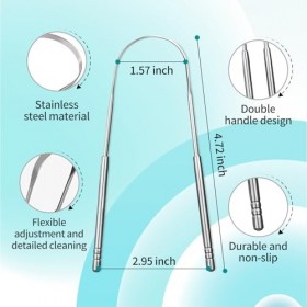 Y-kein Lot de 4 grattoirs de langue en acier sans bruit pour adultes, pour les soins bucco-dentaires, une haleine fraîche et 