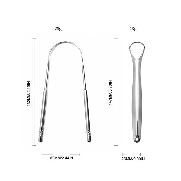 SULIUDAJI 2 Pièces Gratte Langue, Nettoyeur De Langue en 304 Acier Inoxydable Grattoir A Langue pour Nettoyage De Bouche, Gra