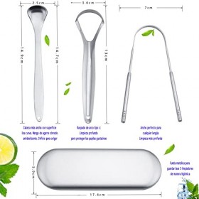 3 nettoyeurs de langue en acier inoxydable - Kit de nettoyage lingual - Grattoir de langues - Brosse de nettoyage buccal pour