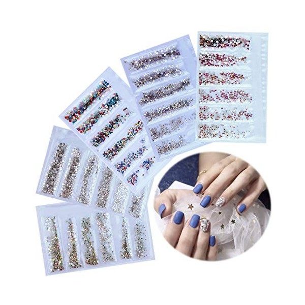 Ranvi 3000 Pièces 5 Boîtes Nail Art Strass Set Ornements Ongles Style1