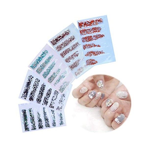 Ranvi 3000 Pièces 5 Boîtes Nail Art Strass Set Ornements Ongles Style1