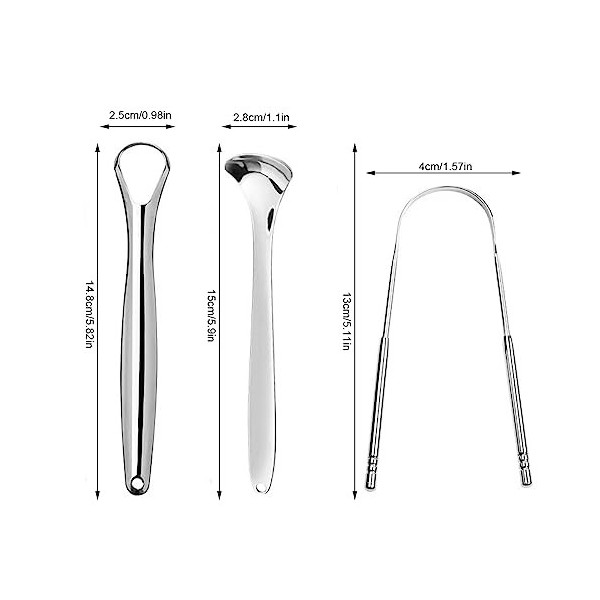 Fezf Ensemble de 3 pièces Gratte Langue Gratte-Langue en Acier Inoxydable,Tongue Scraper,Gratte-Langue Grattoir à Langue Grat