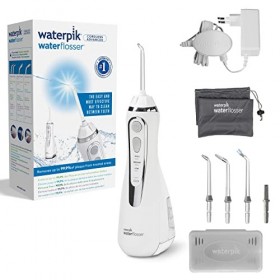 Waterpik - Hydropulseur Sans Fil Advanced, Jet Dentaire Portable Rechargeable, Élimine la Plaque, 3 Niveaux de Pression, Blan