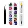 WeddHuis 1500 Pièces Strass Ongle Nail Art, 6 Tailles Cristal AB Strass Gemmes, Avec Pince à Epiler et Stylo à Pois, pour Ong