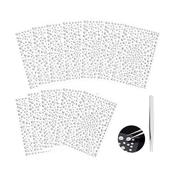 XOPOZON 3900pcs Strass Visage Autocollants Cristal, Strass Autocollant Diamant, Autocollants pour Strass Maquillage Décoratio