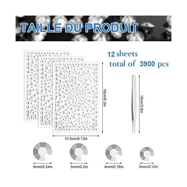 XOPOZON 3900pcs Strass Visage Autocollants Cristal, Strass Autocollant Diamant, Autocollants pour Strass Maquillage Décoratio