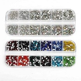 Beadsland Lot de 5280 strass pour nail art, petits strass pour maquillage, lot de 12 couleurs SS10 et 6 tailles SS4-SS16 