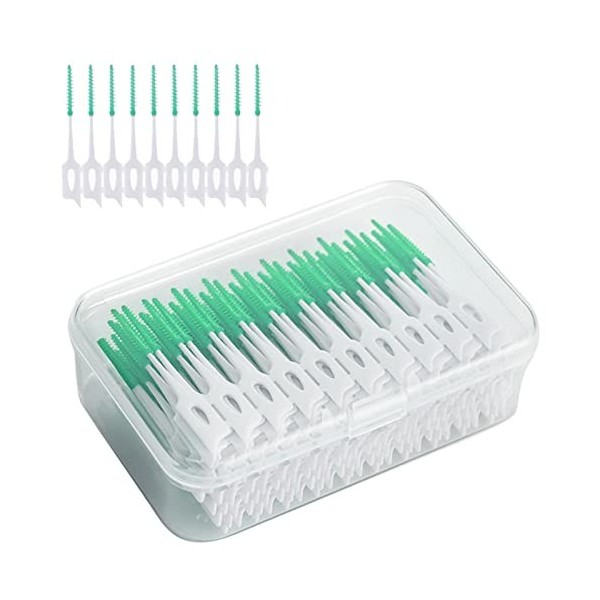 ILantule 200 Pièces Bâtonnet Interdentaire,Bâton de Fil Dentaire,Brossettes interdentaires Soft Silicone Brosse à dents Vert 