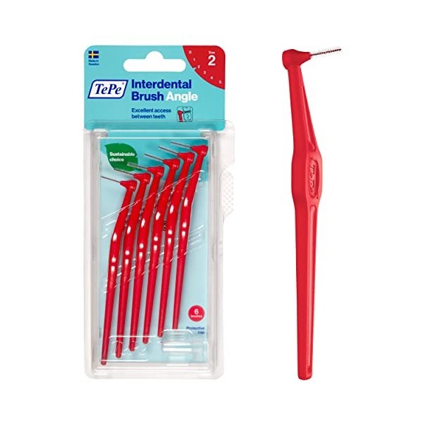 TePe Brossettes interdentaires Angle - Idéal pour le nettoyage des espaces interdentaires des molaires - 1 x 6 brossettes - D