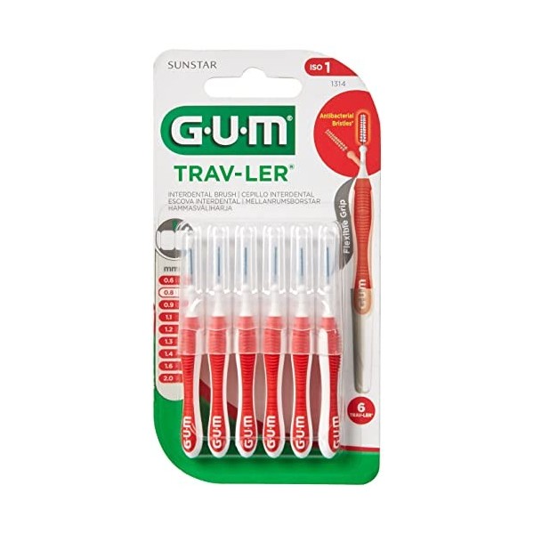 Gum Trav-Ler 1314 Cep Interdent Travel 0.8 Cylindre Pinceaux, Lot de 6