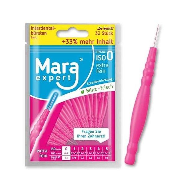 MARA EXPERT - Brosse Interdentaire Basic 0,4 mm - ISO 0 Extra Fine - Brosse Interdentaire rose - Brosse à dents interdentaire