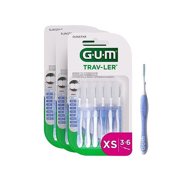 GUM TRAV-LER Brossette Interdentaire, 0,6mm / Elimine 25% de Plaque en plus/Brins Recouverts dun Agent Antibactérien/Manche 