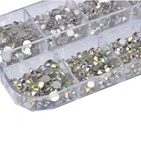 SIOPPKIK 1500 pièces strass - 6 tailles gemmes dos plat, cristal AB strass gemmes Nail Art et strass pour ongles/vêtements/vi