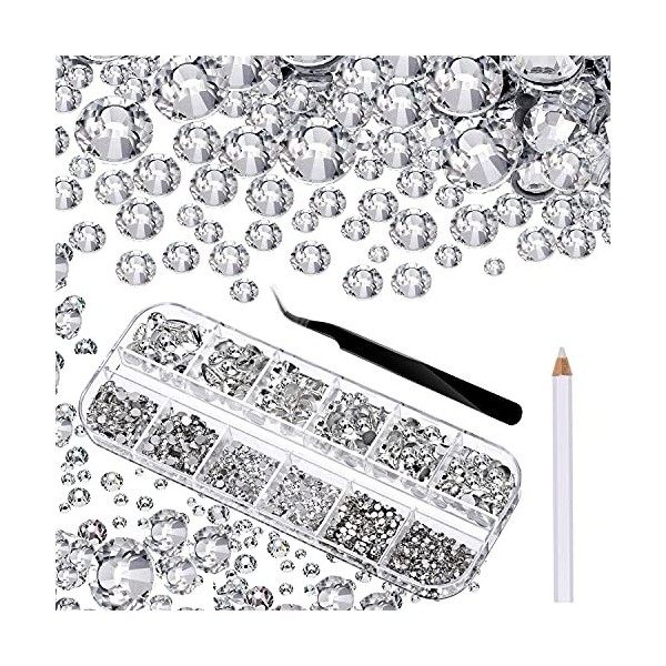 4000 pièces gemmes dos plat strass en cristal rond - avec ramasser pincette et strass stylo de cueillette pour métiers dart 