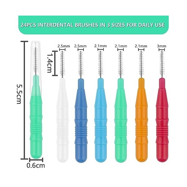 NVIYAM 24 Pcs Brossettes Interdentaire Brosse Interdentaires Cure-Dents Brossette Dentaire Interdental Brush Brosse Dentaire 