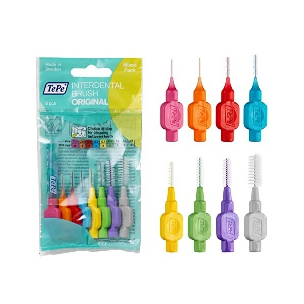 TePe Brossettes Menthe Original - Nettoyage facile des espaces interdentaires - 1 x 8 brossettes de diamètres variés - Une co