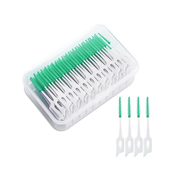 MIVAIUN 200 Pièces Brossettes interdentaires Soft Silicone Brosse à dents outil de nettoyage des dents Bâton de fil dentaire 