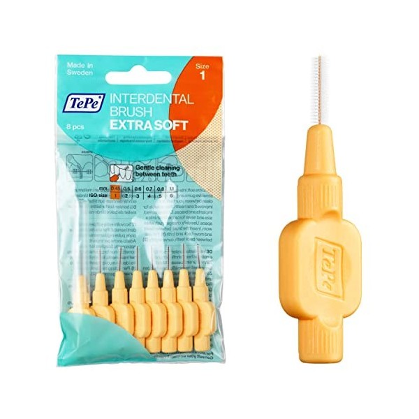 TePe Brossettes interdentaires Extra Soft - Nettoyage en douceur des espaces interdentaires - 1 x 8 brossettes - Diamètre 0,4