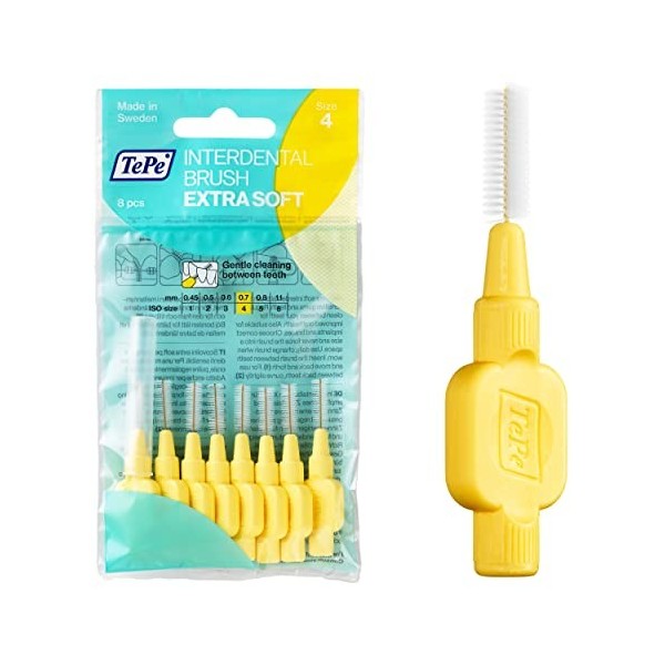 TePe Brossettes interdentaires Extra Soft - Nettoyage en douceur des espaces interdentaires - 1 x 8 brossettes - Diamètre 0,4