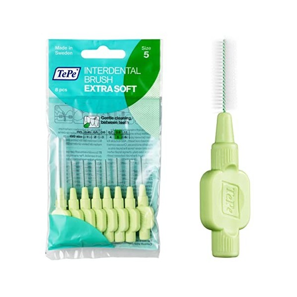 TePe Brossettes interdentaires Extra Soft - Nettoyage en douceur des espaces interdentaires - 1 x 8 brossettes - Diamètre 0,4