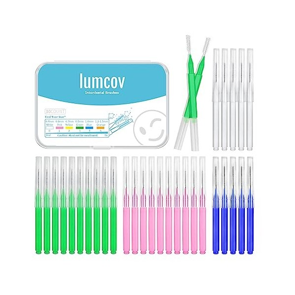 lumcov 30 Pcs Brossettes Interdentaire,Brossette Dentaire interdental brush,Nettoyage facile des espaces interdentaires,Diffé