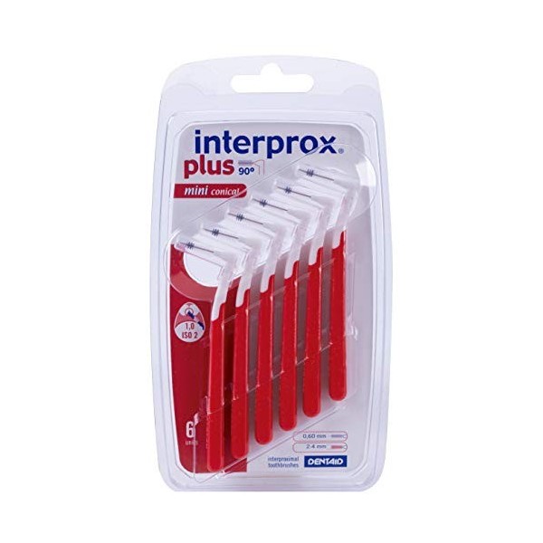 INTERPROX PLUS - Miniconique 1.0 - Brossettes Interdentaires - Fibres en Tynex - Rouge - Blister de 6 unités