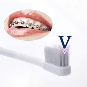 Y-kelin Brosse à Dents Orthodontique en V Poils Souples Lot de 4 ，Livré avec une brossette interdentaire