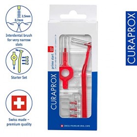 Curaprox set de brosses interdentaires CPS 07 prime start, set de démarrage avec 5 brosses, 2 supports différents, rouge, dia