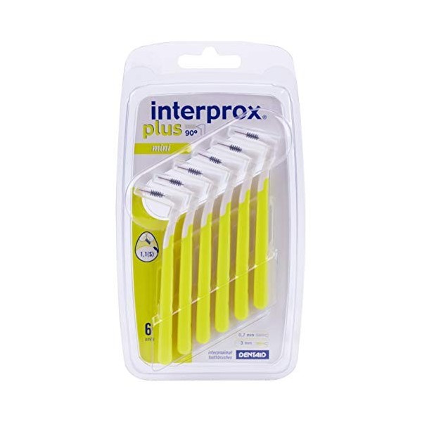 INTERPROX PLUS - Mini 1.1 - Brossettes Interdentaires - Fibres en Tynex - Jaune - Blister de 6 unités