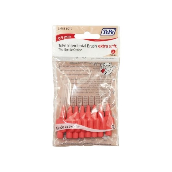 TePe Brossettes interdentaires Extra Soft - Nettoyage en douceur des espaces interdentaires - 1 x 8 brossettes - Diamètre 0,8