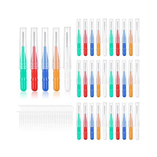 ACWOO Brosse Interdentaire Cure-Dents, 30pcs Brossette Interdentaires et 30pcs Soie Dentaires, Brosse Interdentaire Bucco-Den