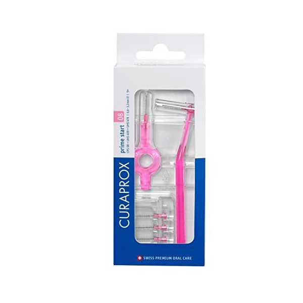 Curaprox set de brosses interdentaires CPS 08 prime start, set de démarrage avec 5 brosses, 2 supports différents, rose, diam